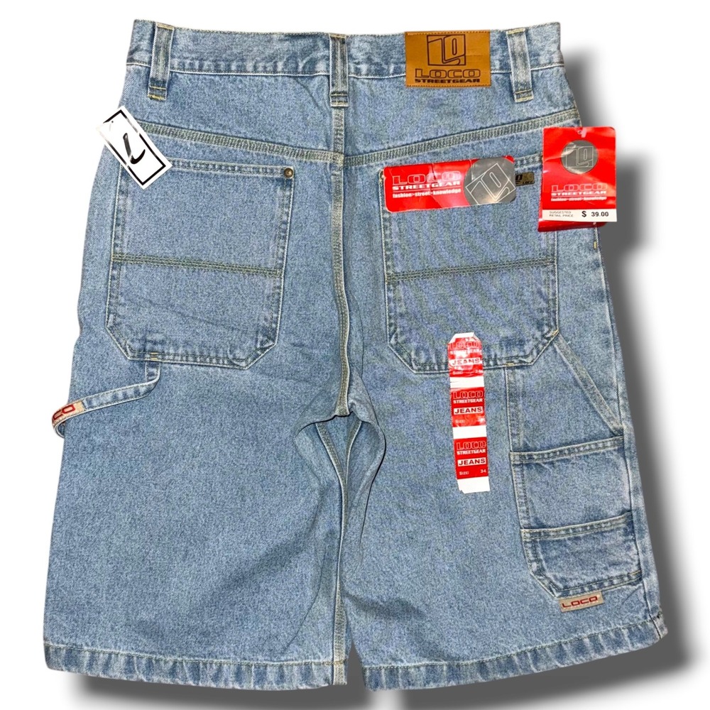 Loco Streetgear Mens 34 Carpenter Denim Shorts Light Wash Blue Y2K Vintage NWT